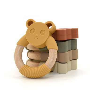 Colorful bear soft wooden teether (1)