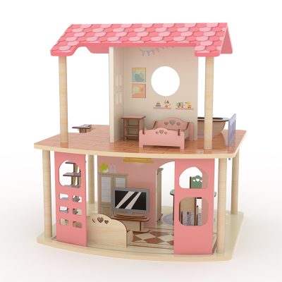Girl toy wooden doll house (4)