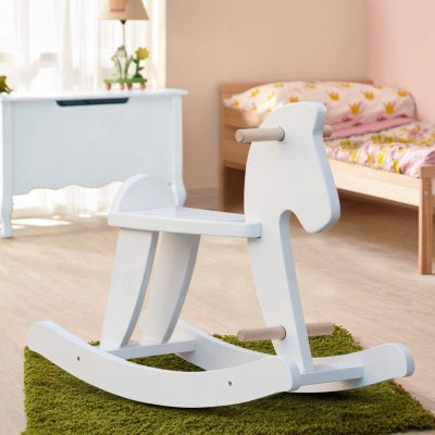 High quality white wooden rocking horse (1)
