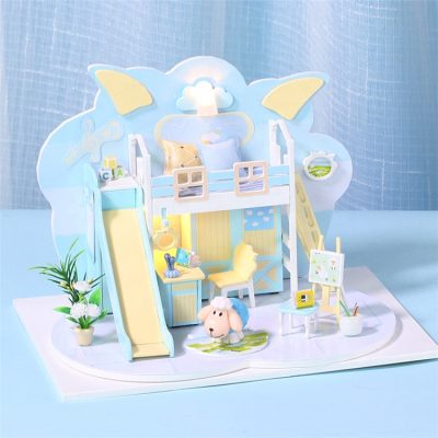 Hot sale blue wooden doll house (4)