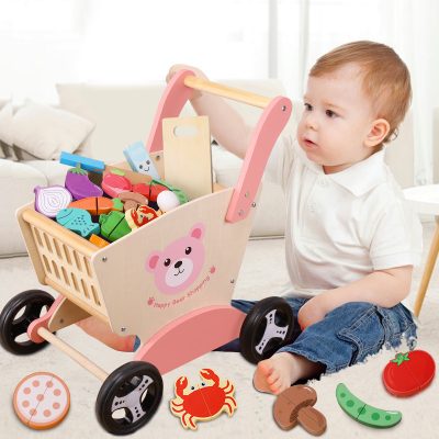 Natural cut wooden toddler trolley (1)
