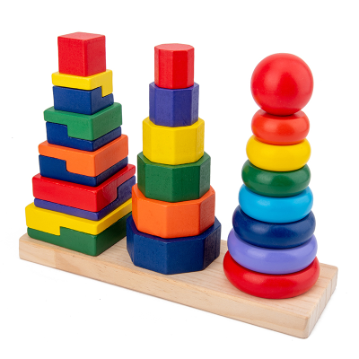 Popular solid color wood stacking toys (4)