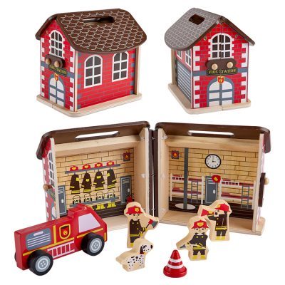 Portable wooden play doll house set (3)