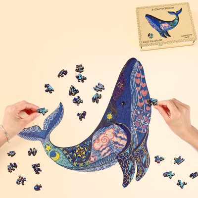 Whale blue colored wooden puzzle (4)
