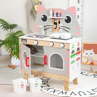 Wooden cat shape kitchen toy set (5)
